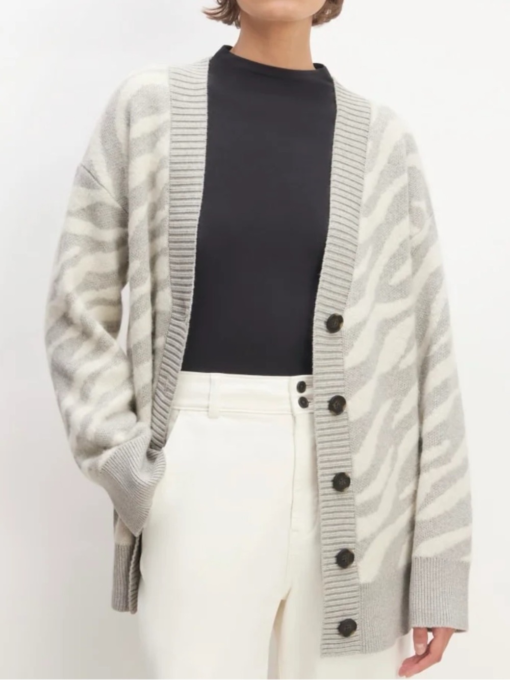 EVERLANE Alpaca Tiger Jacquard Cardigan Size XS